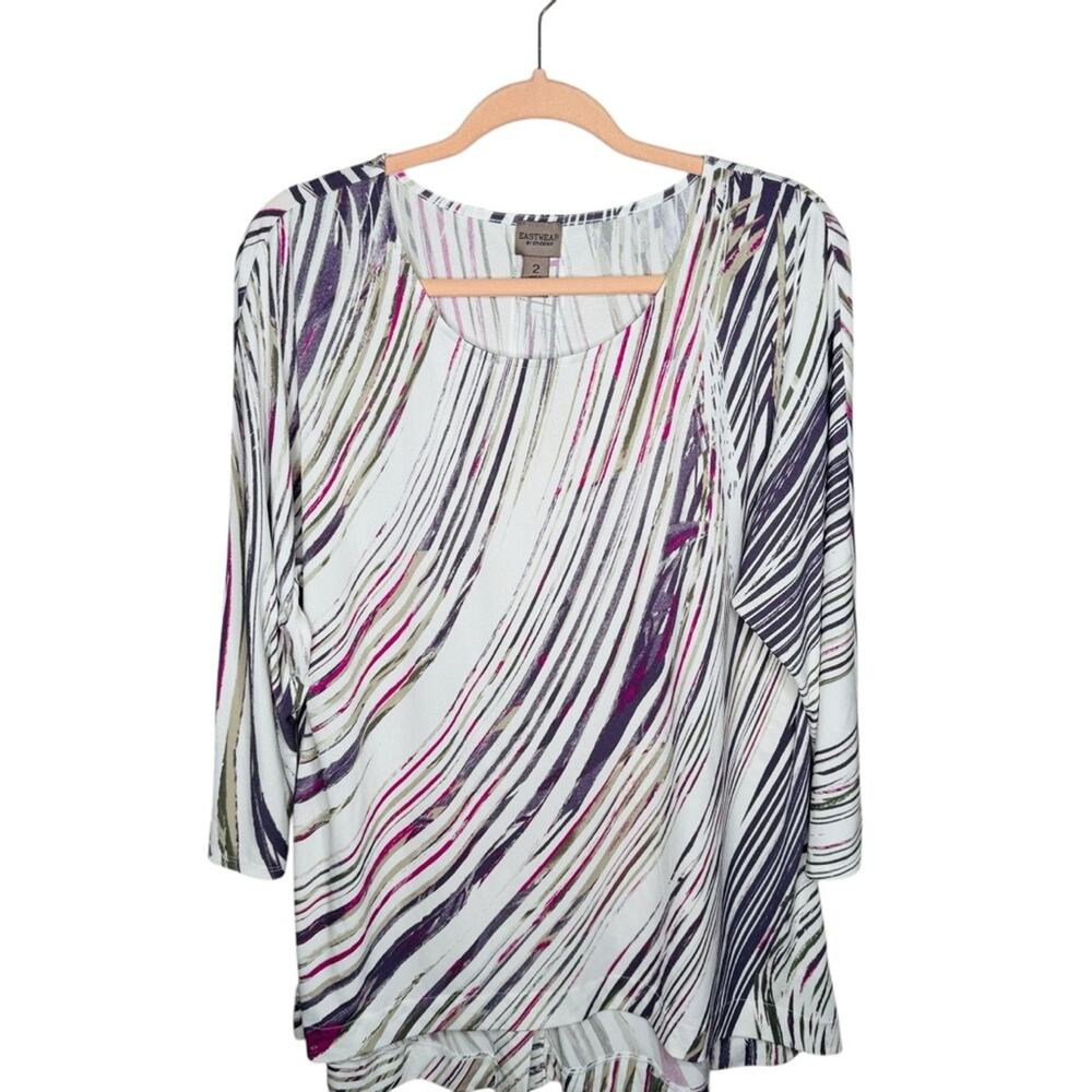 Chico's Easy Wear Tunic Brushstrokes Long Sleeve Blouse Size 2 12